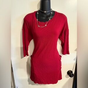 Emerald Red Women's Top 1/2 Sleeve Super Stretch with Back Buttons